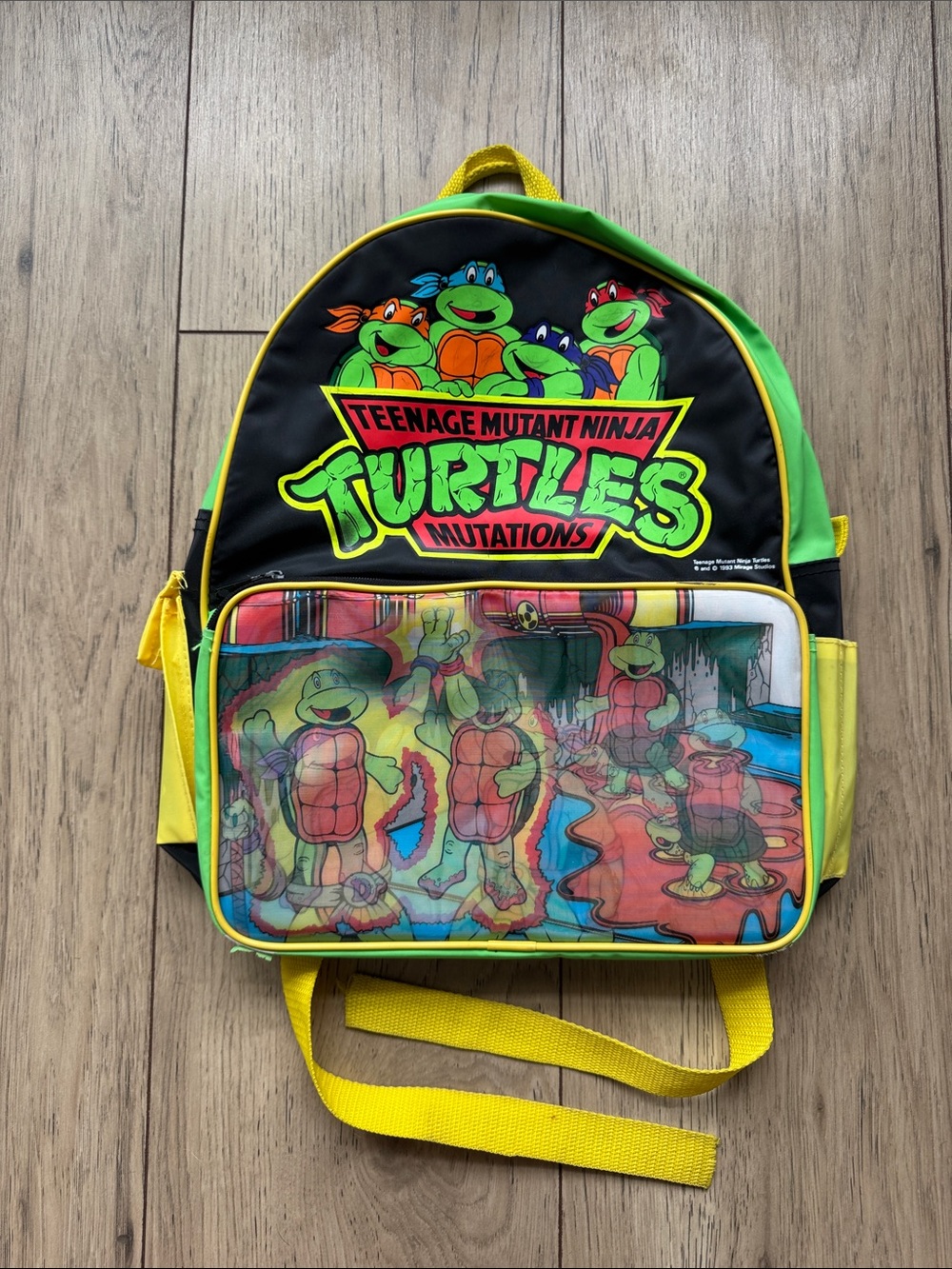 Vintage Teenage Mutant Ninja Turtles Backpack 1993 Turtles Mutations Green Black